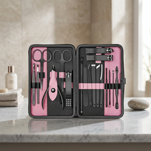 16-Piece Black Brown Manicure & Pedicure <b>Set</b> High Quality Durable Stainless Steel <b>Nail</b> Clippers & Case Made Pakistan Free Logo - Product Image 2