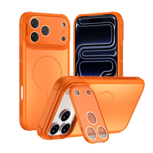 เคสโทรศัพท์แม่เหล็กแบบด้านพร้อมที่ยึดกล้องสำหรับ iPhone 18 17 16 15 14 Pro Max  พร้อมขาตั้ง  ฝาหลังกระจกฝ้าแบบมีขอบ - Product Image 1