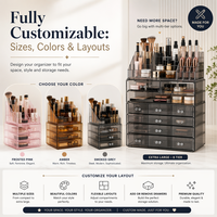 Organisateur de maquillage personnalisé OEM en acrylique transparent et nylon, boîte de rangement cosmétique, présentoir à tiroirs, support pour pinceaux, étagère pour soins de la peau