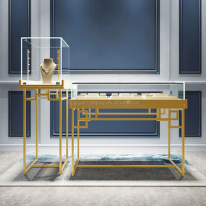 Retail Top Stainless Steel Jewelry Display Cabinet Jewellery Display Case Showcase Glass Metal Frame Counter for Jewelry Store