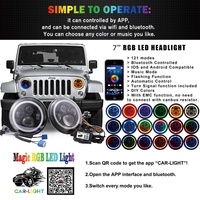 Système d'éclairage automatique, phares de voiture, Led, projecteur de moto, rond, 7 pouces, rvb, 7 pouces, phare LED pour Wrangler JK