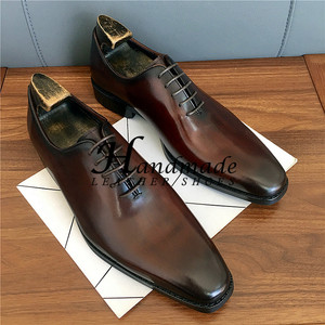 Chaussures Oxford pour hommes en cuir véritable haut de gamme, faites à la main, à bout pointu, style business formel, avec motif brocart sculpté, imperméables - Product Image 3