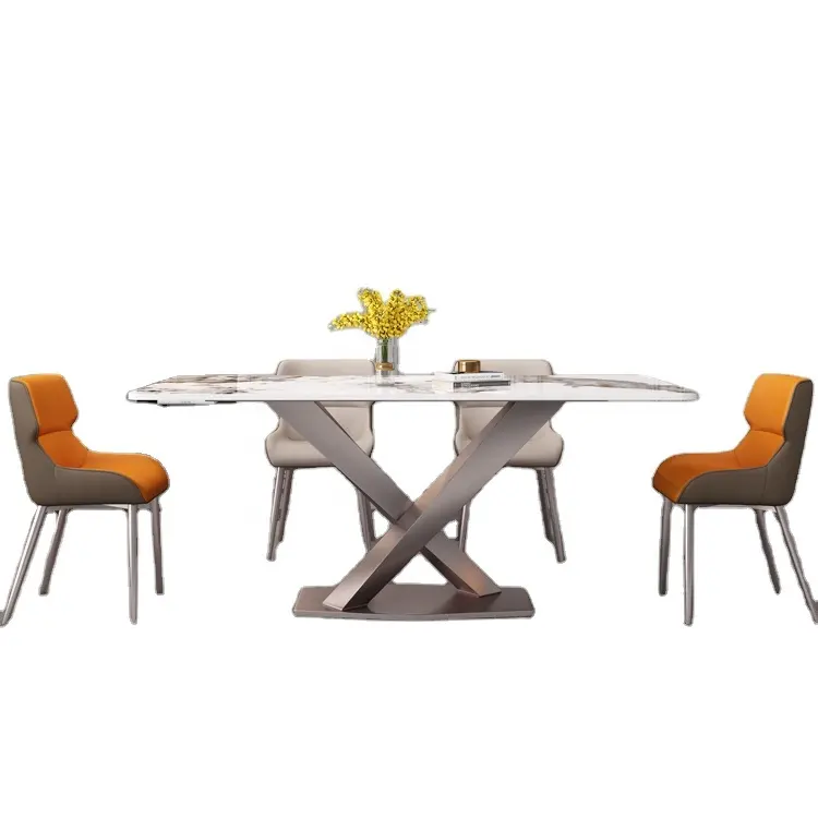 Rettangolo sala da pranzo set di metallo oro Base tavolo da pranzo e 6 sedie ristorante mobili italiani di lusso moderno tavolo da pranzo set