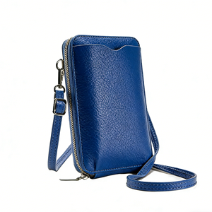 Sac bandoulière pour téléphone en cuir PU bleu roi, nouvelle collection 2025, vente en gros - Portefeuille imperméable avec longue fermeture éclair pour espèces et cartes - Product Image 1