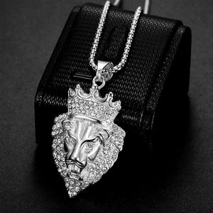 Yunnique – collier avec pendentif tête de lion en acier inoxydable, or, argent, couronne en strass, bijoux de fête Hip Hop pour hommes - Product Image 3