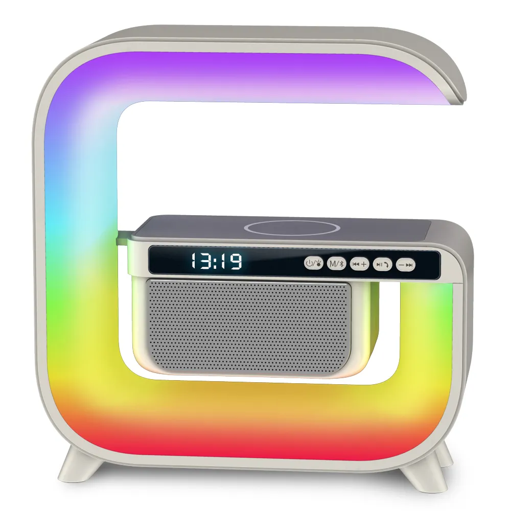 Multifunction Alarm Clock Support Fast Wireless Charging LED Atmosphere Lights BT 5.3 Wireless G Speaker