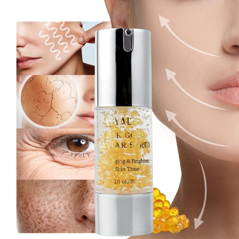 Wholesale Face Care Organic Whitening Moisturizing Anti Aging Vitamin E Nicotinamide Facial 24k Gold Caviar Serum 