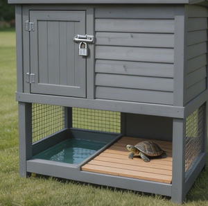 Habitat pour tortues en bois <span class=keywords><strong>de</strong></span> sapin peint gris ardoise, écologique et luxueux, mi-terrestre mi-aquatique, pour l'intérieur et l'extérieur, petit enclos - Product Image 2