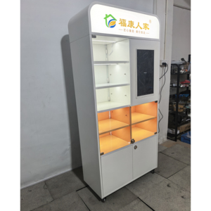 Armoire de rangement autoportante en métal pour sols avec éclairage LED, couleur blanche, personnalisable, étagère de présentation moderne - Product Image 2