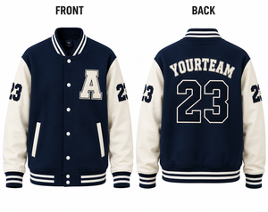 Veste universitaire personnalisée pour hommes et femmes, avec patchs en chenille, blocs de couleur, boutons-pression, style bomber de baseball, uniforme d'équipe scolaire avec logo - Product Image 3