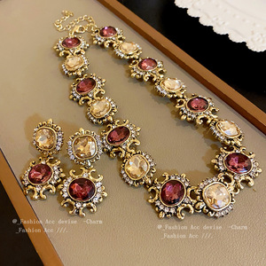 Cổ Điển Tòa Phong Cách Của <span class=keywords><strong>Ruby</strong></span> Kim Cương Vòng Cổ Bông Tai Vòng Cổ Bông Tai Pha Lê Rhinestone Cổ Áo Chuỗi Đồ Trang Sức Sang Trọng Thiết Lập - Product Image 2
