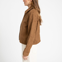 Veste courte matelassée tendance pour femme, aspect daim marron, col à volants, manches longues, style décontracté, vente en gros