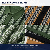Kemeja Rajut Pria 100% Viscose Sutra Es Motif Herringbone Garis-garis Lengan Pendek Kancing Depan Retro Kasual Grosir OEM Label Pribadi