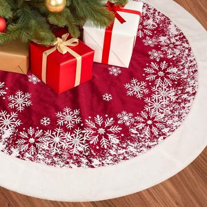 Falda para árbol de Navidad de 50-200 cm, cubierta roja para la base del árbol de Navidad, decoración con diseño de Papá Noel y copos de nieve, alfombra para la base del árbol de Navidad. - Product Image 1