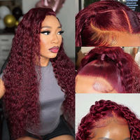 Perruques brésiliennes vierges HD en cheveux humains, couleur bordeaux, avec frontale, naturelles, afro crépues bouclées pour femmes noires - Sans colle