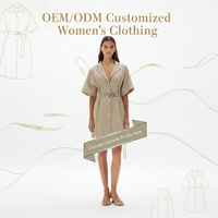 Nouvelle Robe Blazer Mini Femme Personnalisée Beige à Col Cranté, Col en V, Manches Courtes, Boutonnée, Corset et Ceinture à Nouer