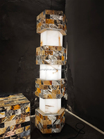 Lámpara de Pie Moderna de Alta Gama con Columna de Piedra Hexagonal, Tamaño Personalizado, para Decoración de Esquinas de Hoteles, Salones, Oficinas y Showrooms