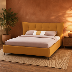 Cadre de lit Wingback avec tête de lit capitonnée et rembourrée en cuir, plateforme et pieds en métal, taille King, pour chambre principale - Product Image 3