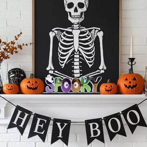 Décoration d'Halloween rustique en bois avec lettres textiles, pour intérieur, maison, bureau, motif fantôme, chauve-souris, yeux d'araignée, forme irrégulière, pièce unique - Product Image 6