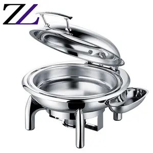 Zhuolin luxury buffet stoves alcohol meal furnace catering stainless steel round chaffing dishes with glass lid in Guangzhou