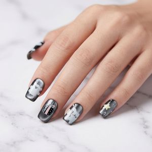 <span class=keywords><strong>Uñas</strong></span> Postizas con Diseño de Conejito y Estrella, Impresas con UV, <span class=keywords><strong>Uñas</strong></span> <span class=keywords><strong>Negras</strong></span> Cuadradas Cortas y Brillantes, <span class=keywords><strong>Uñas</strong></span> <span class=keywords><strong>Acrílicas</strong></span> Reutilizables - Product Image 2