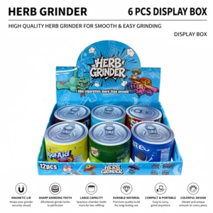 <b>Herb</b> Grinder 6 pcs Display <b>Box</b> Round Magnetic Metal Dry <b>Herb</b> Grinder with Sharp Teeth and Colorful Design for Easy Grinding - Product Image 1
