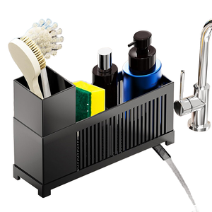 Organizador de Fregadero Moderno de Plástico Negro, Porta Esponjas Multifuncional, Organizador de Encimera de Cocina - Product Image 2