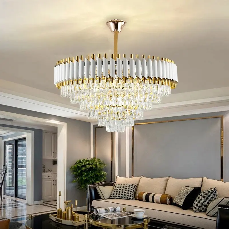Round Indoor Luxury Ceiling Chandelier Black Gold LED Home Modern Crystal Chandeliers Pendant Lights