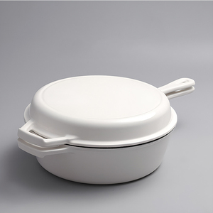 Usine de gros 10 pouces 1.2L <span class=keywords><strong>fonte</strong></span> <span class=keywords><strong>pain</strong></span> moule de cuisson Double oreille blanc rouge émail émaillé hollandais casserole avec poignée de couvercle - Product Image 1
