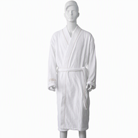 Peignoir en coton éponge style kimono, col ivoire, chaud et moelleux, pour hôtel et bien-être, vêtement de nuit ceinturé pour couple, logo personnalisé