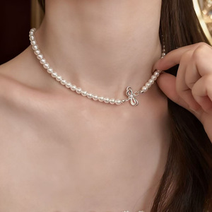 31459DIY Female Fashion Necklace with S925 Silver Pendant Empty Stand 3-5mm Round <b>Bar</b> <b>Accessories</b> for Pearl Necklaces - Product Image 3