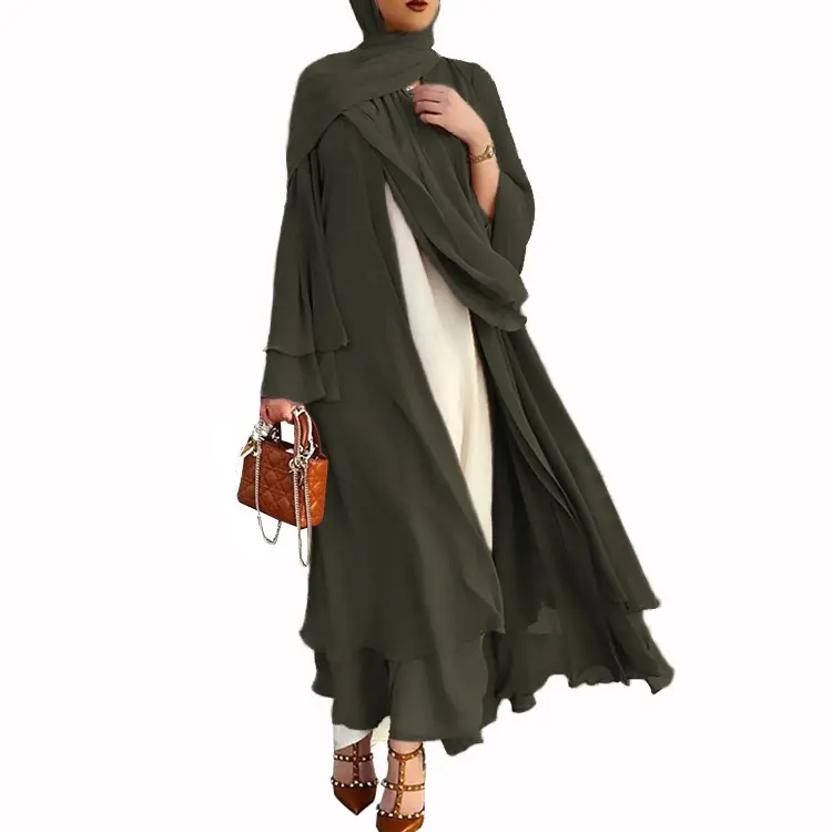 Abaya en mousseline de soie pour femmes musulmanes, modeste, cardigan ouvert sur le devant, robe arabe du Moyen-Orient, tenue islamique de Dubaï