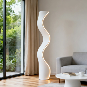 Lámpara de Pie Moderna con Diseño Retorcido, Plástico Blanco, LED, Control Táctil, Altura Ajustable, Luz Cálida Suave de 2700K, Tamaño Grande - Product Image 2
