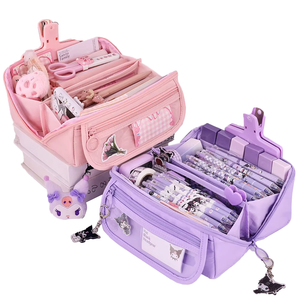 Aksesoris Sekolah Tas Pensil Kanvas Tebal Bergaya Sederhana Tempat Pensil untuk Anak Perempuan - Product Image 2