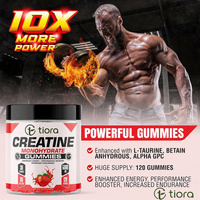Gummies de créatine à la fraise Tiora, formule et saveur personnalisées, 5g, pré-entraînement, créatine monohydrate, fabriquées en Chine