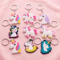 Porte-clés Licorne Mignonne en Caoutchouc 2D Plat en PVC, Styles Assortis, Pendentif de Sac à Dos pour Enfants, Cadeau de Fête