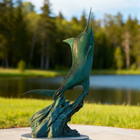 Grande figurine antique en bronze de poisson-sabre, sculpture 3D moulée pour aquarium, décoration de bord de mer, thème mode et sport