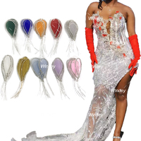 Personnaliser la couleur taille propre argent strass feuille goutte ornement 3D fil d'or applique pour les robes de mariée de bal