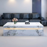 Table basse moderne en granit de luxe avec éclairage d'ambiance LED, table de loisirs créative pour salon, hôtel et bureau