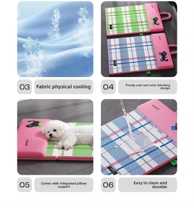 แผ่นรองนอนสำหรับสัตว์เลี้ยงแบบกันน้ำสำหรับฤดูร้อน  สำหรับสุนัขและแมว  แบบสองด้าน ระบายอากาศได้ดี พับเก็บได้ ลายสก็อต  บรรจุใยฝ้าย PP - Product Image 6