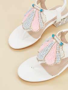 Sandali Estivi da <span class=keywords><strong>Bambina</strong></span> con Tacco Nuovo Stile, Ciabatte Casual con Fiocco di Perle, Sandali da Principessa - Product Image 4