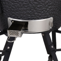 Barbecue Kamado SEB 21 pouces en céramique noire, fumoir au charbon de bois, chariot extérieur pliable avec étagères latérales, roues et poignée