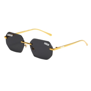 Lunettes de soleil métalliques sans monture unisexe de luxe, coupe diamant, couleur cuivre doré, protection UV400, anti-reflet, polygonales, personnalisables – Meilleures ventes - Product Image 1