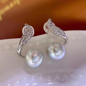 Accesorios de Plata S925 para DIY con Perlas, Bandeja Vacía con Cuentas Redondas de 9-12 mm y Gancho para Pendientes de Moda 21742 - Product Image 4