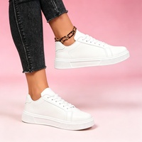 Chaussures de sport pour femmes en PU blanc à bout rond, semelle intermédiaire EVA amortie, semelle extérieure en caoutchouc, toutes saisons, confortables et tendance