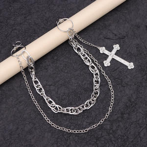 Chaîne de taille avec pendentif croix en alliage de zinc, double couche, style Hip Hop Punk, chaîne de corps tendance pour usage quotidien - Product Image 4