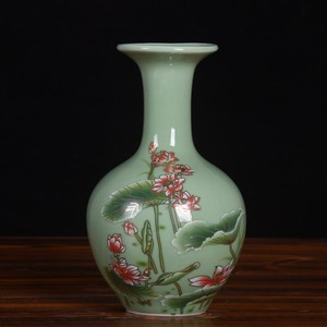 Nuovo ornamento di loto <span class=keywords><strong>ombra</strong></span> smalto verde <span class=keywords><strong>vaso</strong></span> in ceramica goffrato oro per la casa soggiorno decorazioni <span class=keywords><strong>fiori</strong></span> piccolo tavolo - Product Image 6