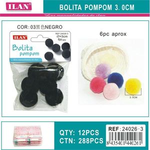 Iln Black <b>Wool</b> Pompom 3.0 Cm <b>Craft</b> Supply For Sewing And DIY Projects - Product Image 1