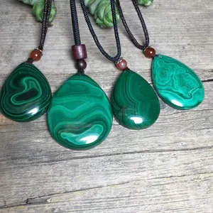 Wholesale Natural Polished Malachite Necklace Water Drop Crystal Pendant For Gift