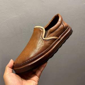 Mocassins en cuir véritable marron à lacets, semelle intermédiaire en caoutchouc amortie, doublure en maille, imprimés animaliers, logo imprimé en 3D, toutes saisons, pour la marche - Product Image 1